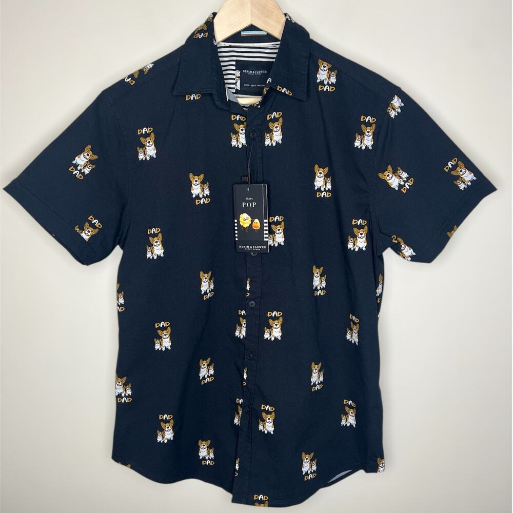 Denim & Flower Ricky Singh Button Up Shirt Small Mens Corgi Dad Dogs Preppy New